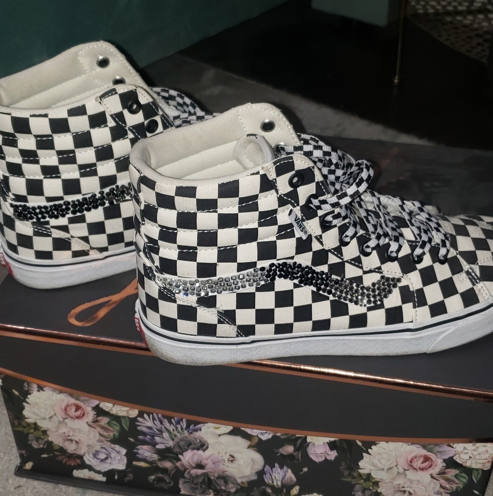 Classic Checkerboard Vans With Rhinestone Detailing